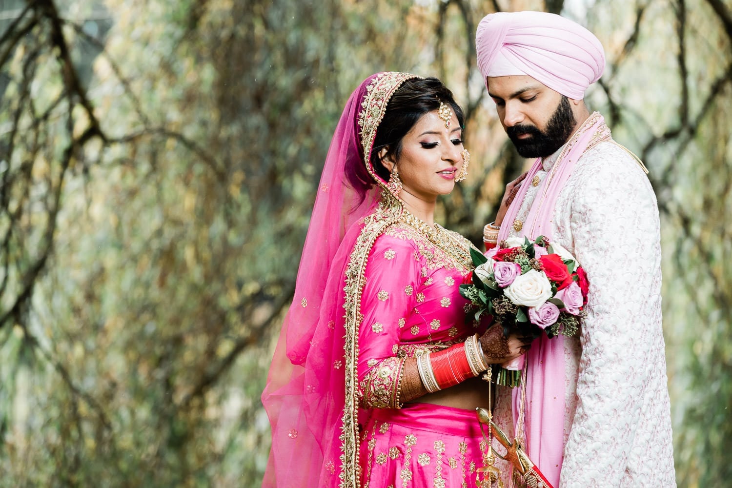 Indian bride and groom portrait in Minoru park, Richmond | Vancouver Indian Wedding Photographer