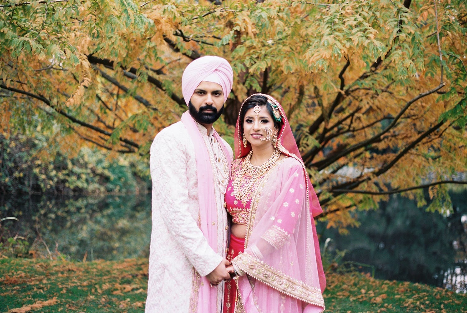 Indian bride and groom portrait in Minoru park, Richmond | Vancouver Indian Wedding Photographer