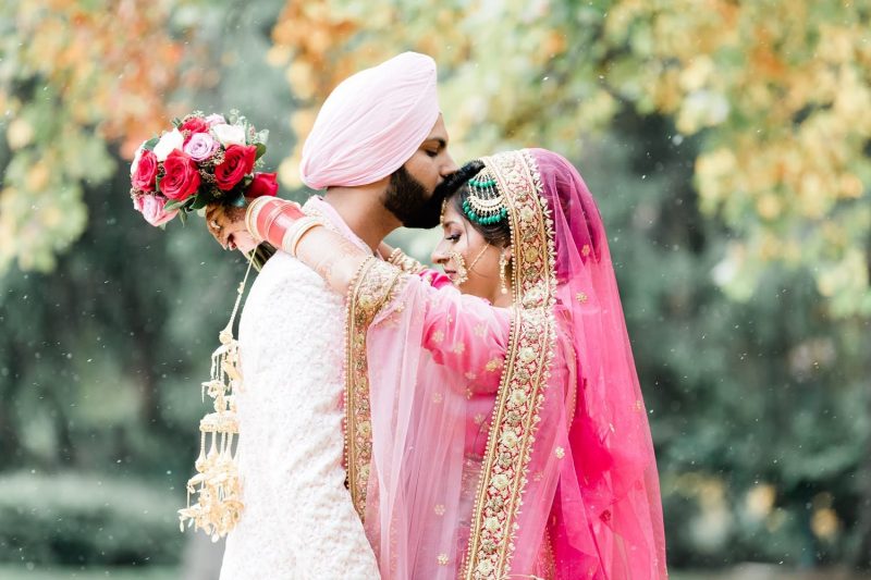 Indian bride and groom portrait in Minoru park, Richmond | Vancouver Indian Wedding Photographer