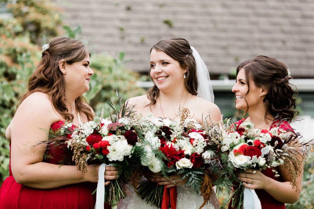 Bride and her brides mates happy chatting | Vancouver wedding photographer