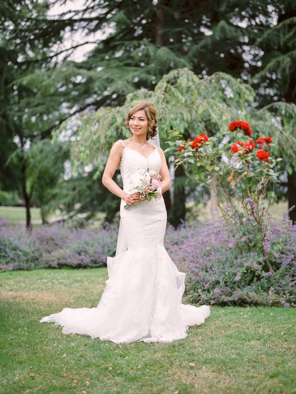 Bride posing in Minoru park | Vancouver wedding film photographer